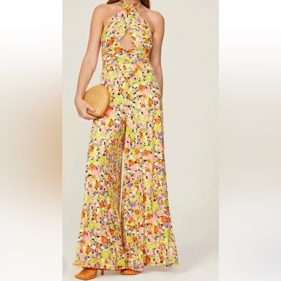 AFRM NWT Pamela Slinky Jumpsuit XL Spring Lime Ditsy Pink...